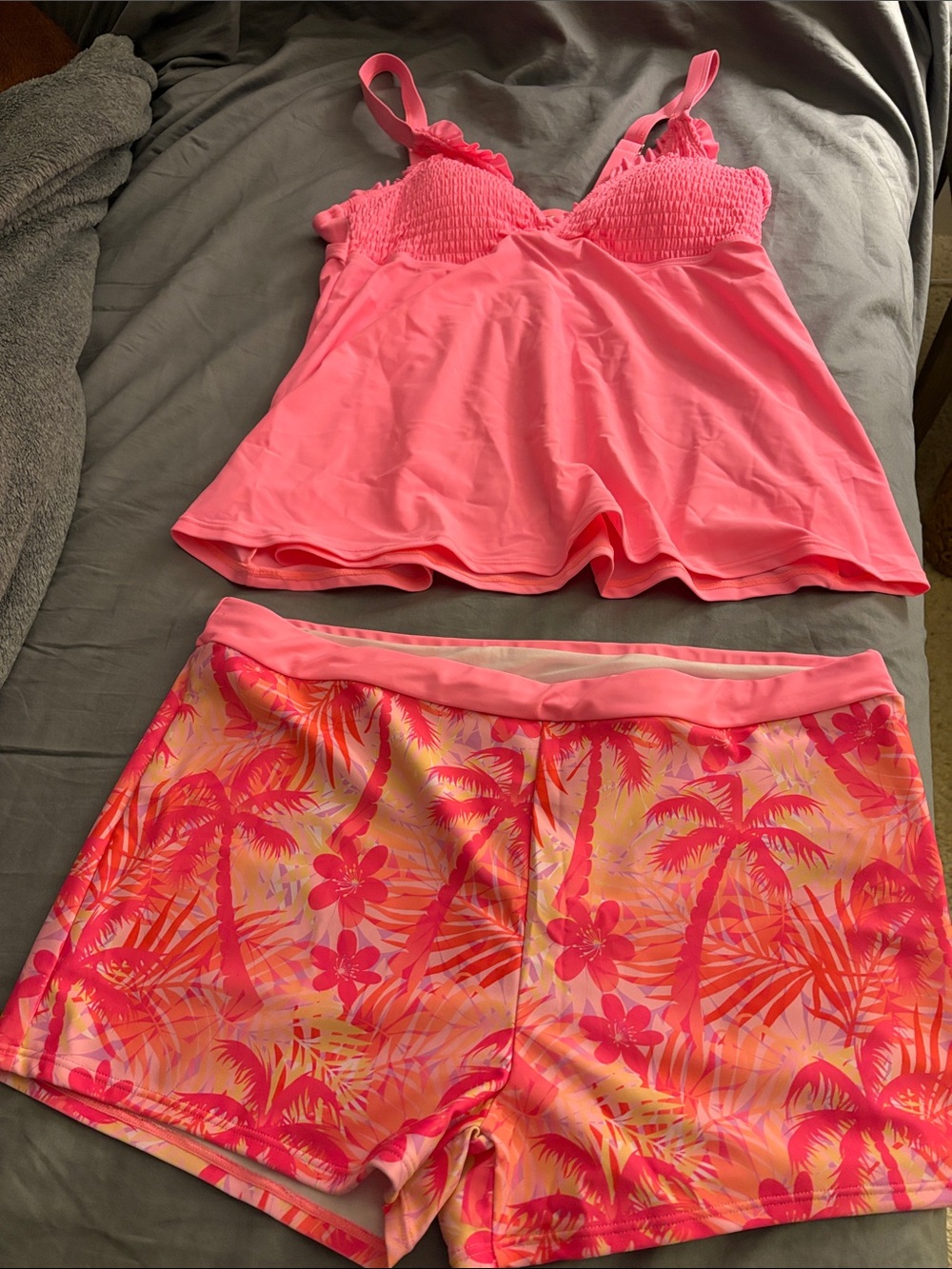 Pink Tropical Swim Tankini Set - Two-Piece